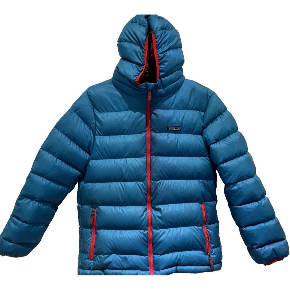 Patagonia Hi Loft Down Puffer Jacket Girls XL 14 Women XS / S Blue red